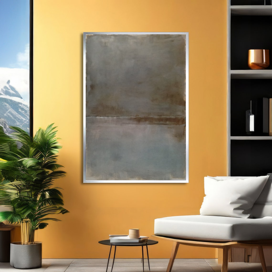 Gentle Soft Grey Brown and Blue Rothko Style Abstract Poster - Image 2
