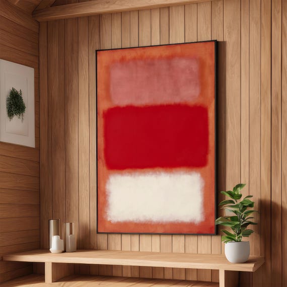 Abstract Expressionist Bold Red Soft Pink And White Color Fields Rothko Inspired Art Modern Wall Decor Ready To Hang