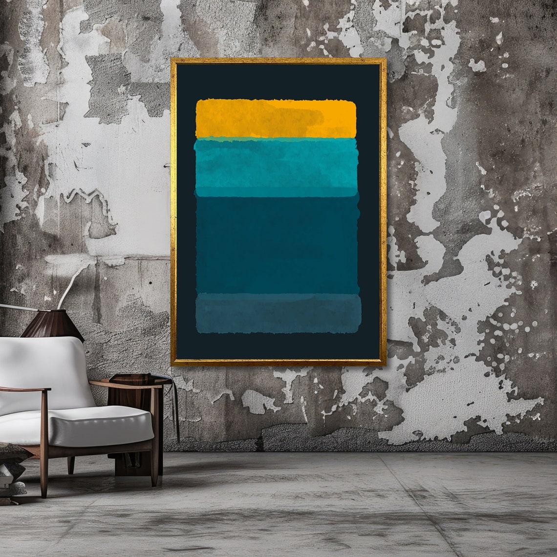 Bright Golden Yellow and Teal Abstract Poster in Rothko Style - Image 2