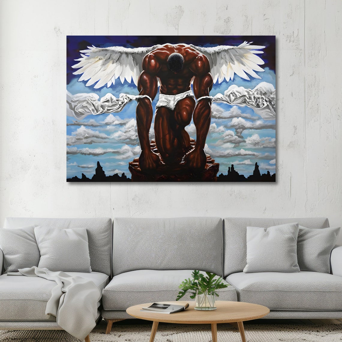 Kneeling Guardian Angel Powerful Divine Protector Over City Poster - Image 2