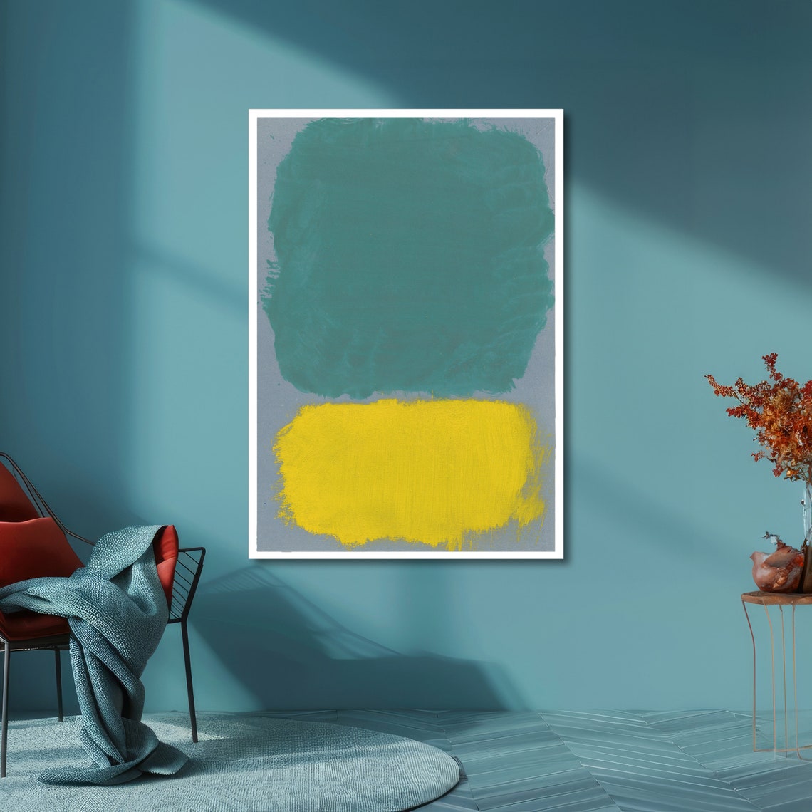 Turquoise and Yellow Rothko-Inspired Color Field Artwork Poster - Image 6