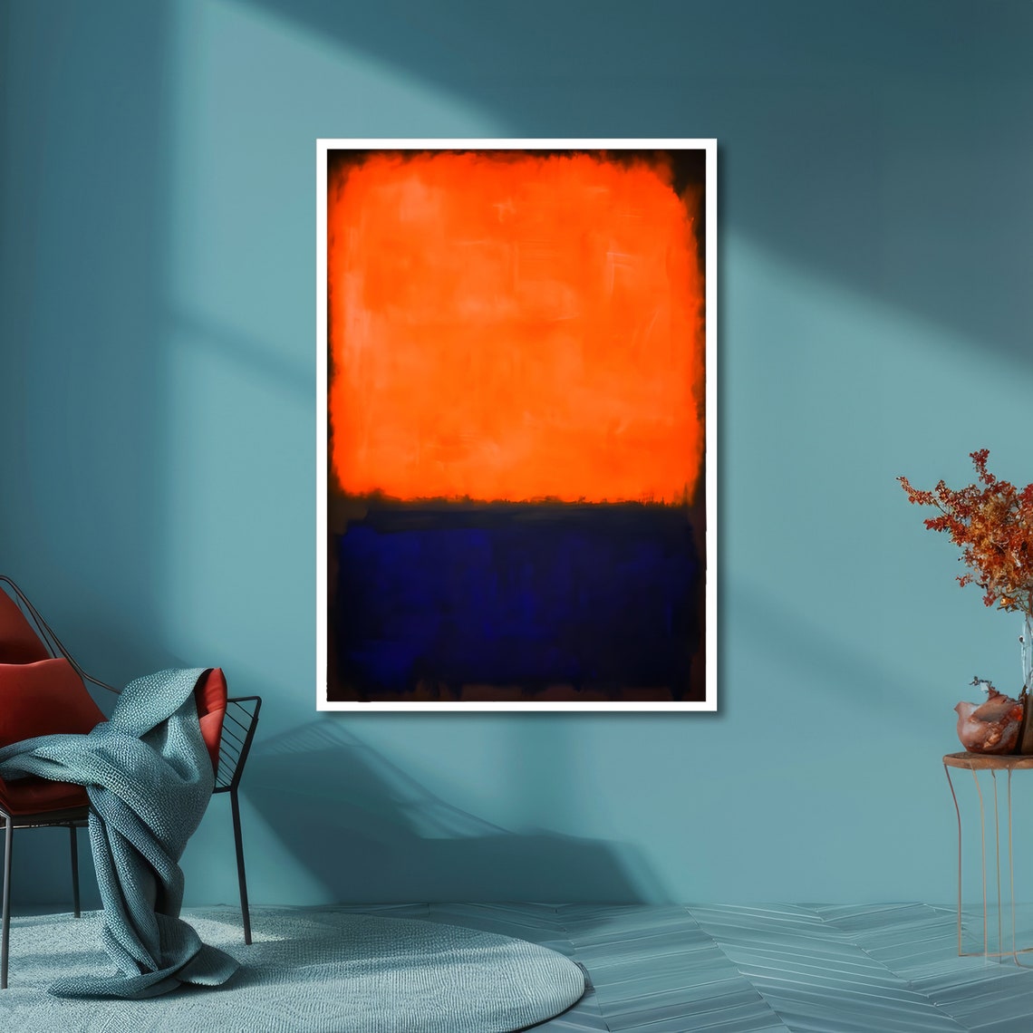 Tangerine Orange and Cobalt Blue Rothko Style Abstract Poster - Image 5