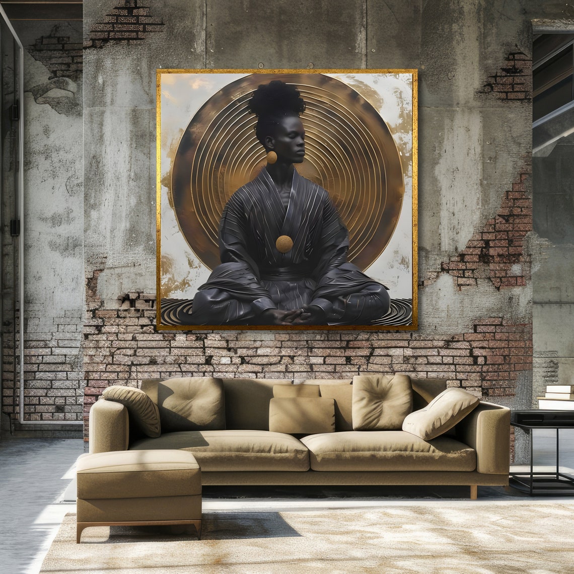 African Woman Meditating Before Golden Spiral Zen Portrait Art Poster - Image 3