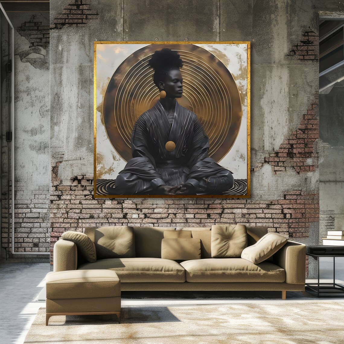 Regal Meditation Art Zen African Portrait Golden Spiral Ready To Hang Wall Decor - Image 3