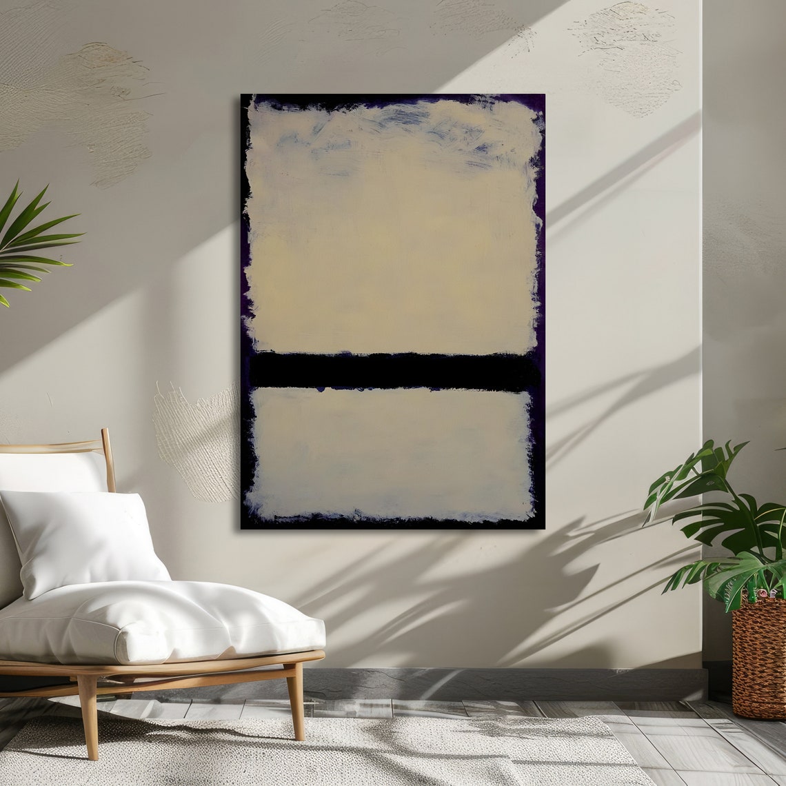 Serene Cream and Navy Horizon Abstract Poster in Rothko Style - Image 3