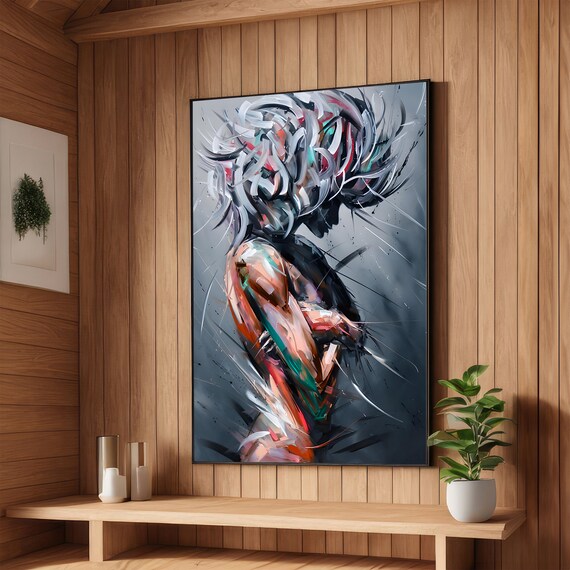 Abstract Woman With Flowing Colorful Hair in a Modern Art Poster