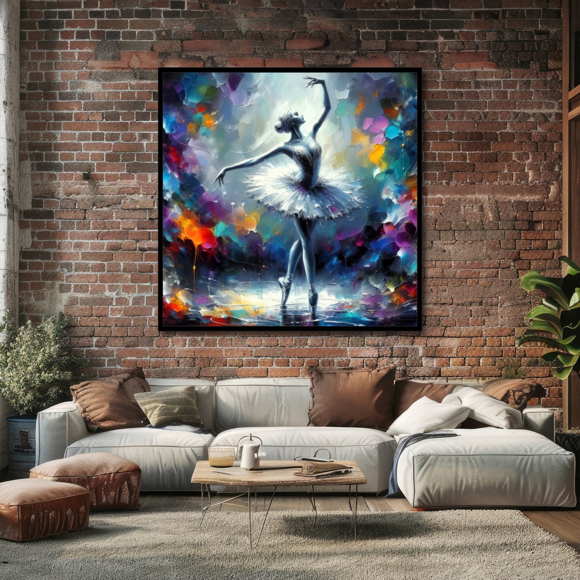 Graceful Ballerina in White Tutu on Vibrant Abstract Stage Art Poster - Image 4