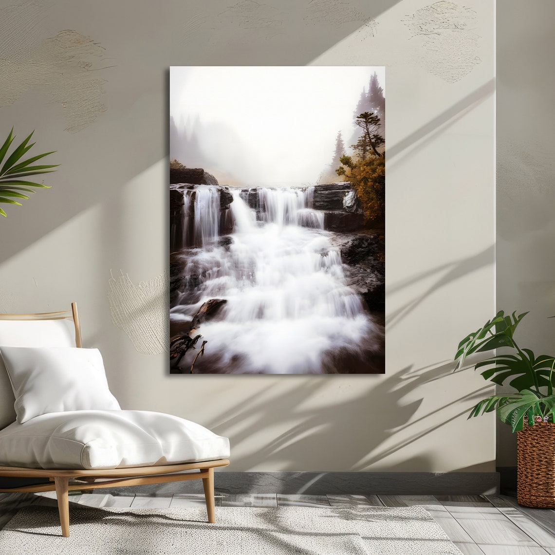 Misty Waterfall Nature Wall Art Tranquil Falls Print Serene Waterfall Poster Wall Art Design Ready To Hang Decoration - Image 5