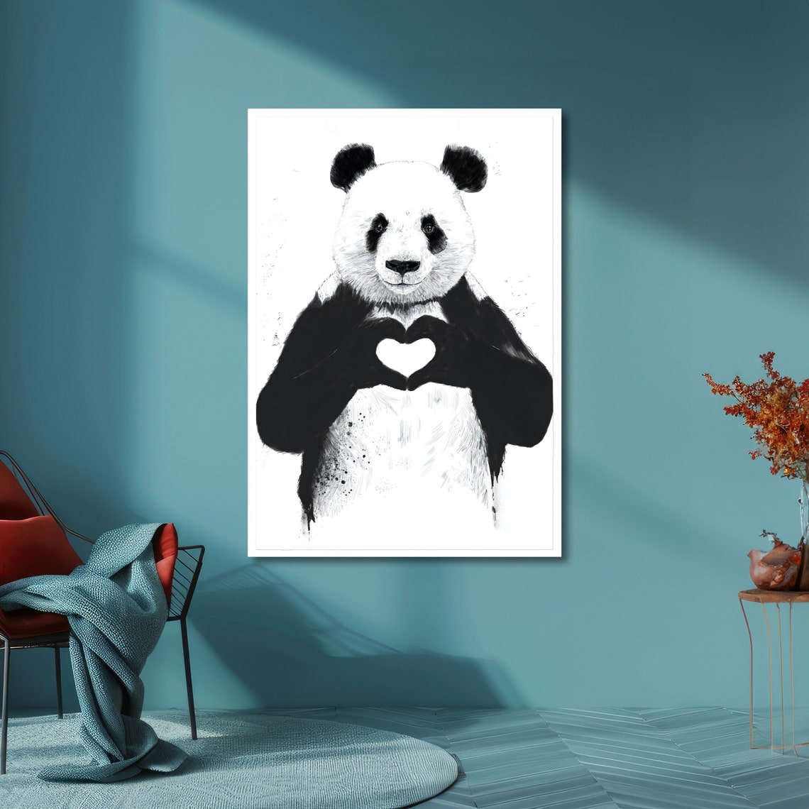 Cute Giant Panda Making a Heart Shape Black White Animal Wall Poster - Image 3