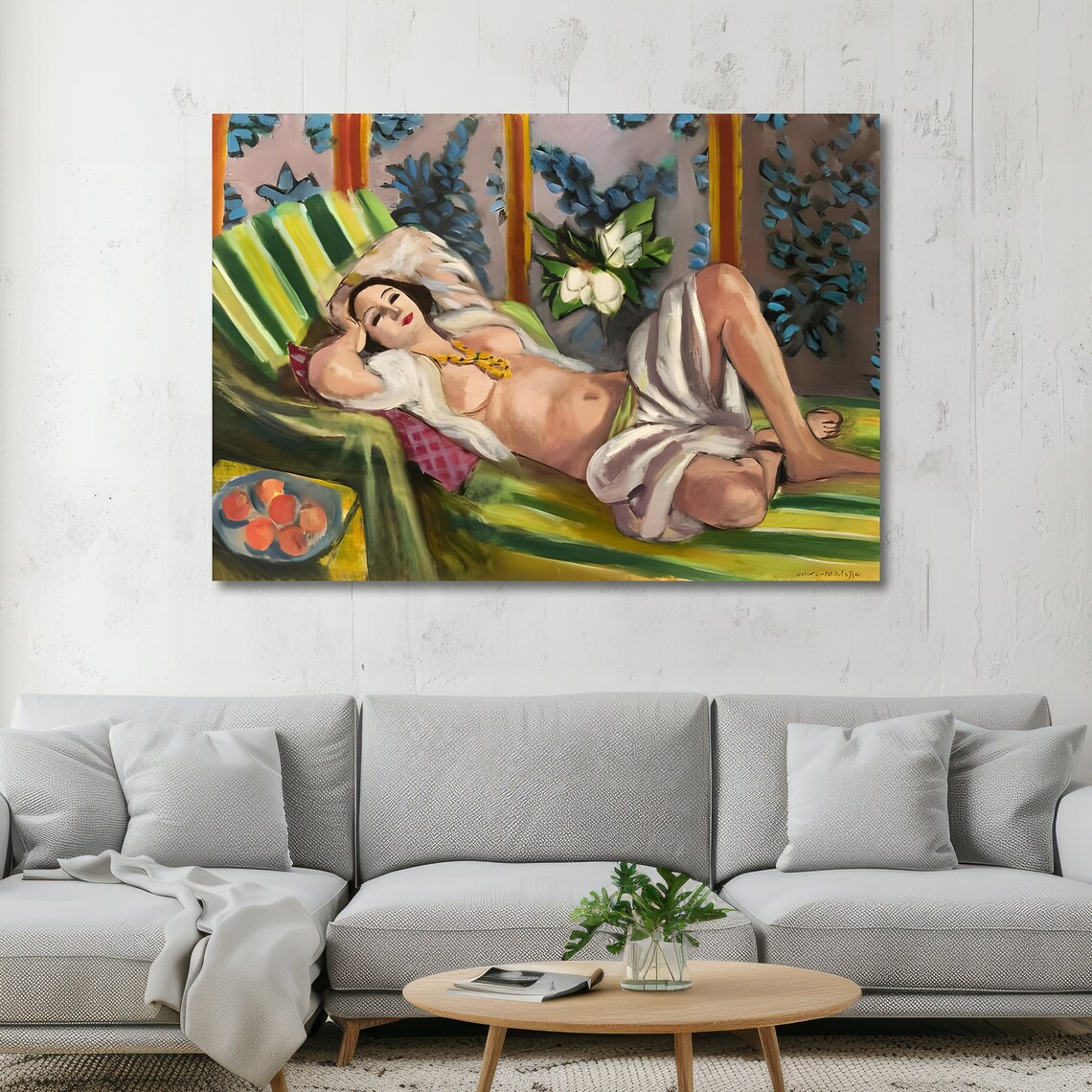 Matisse Inspired Reclining Nude Woman White Drape Floral Art Poster - Image 5