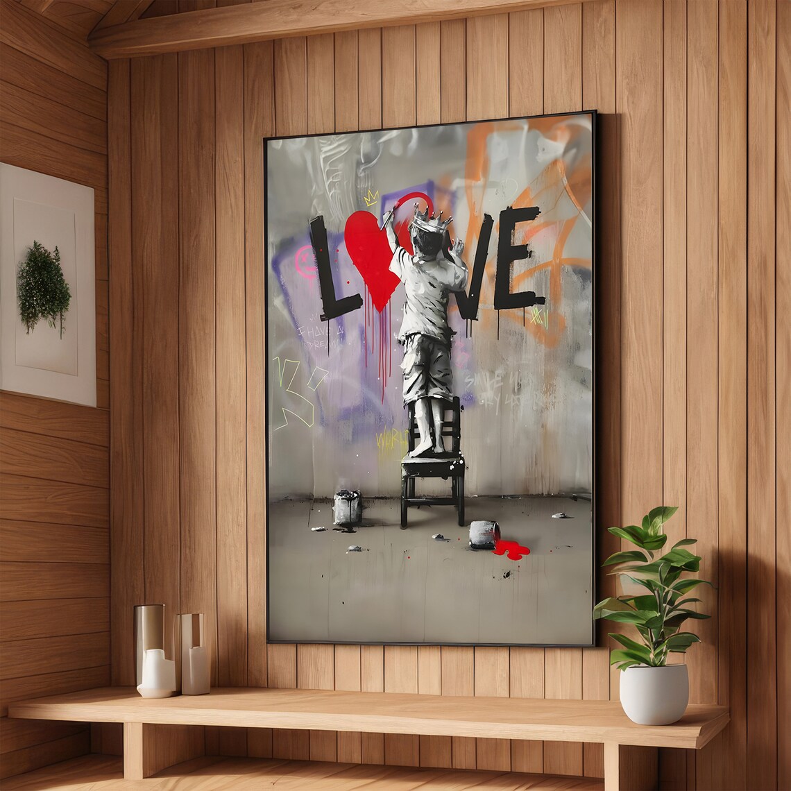 Boy Painting LOVE Heart Graffiti Street Art Urban Decor Poster