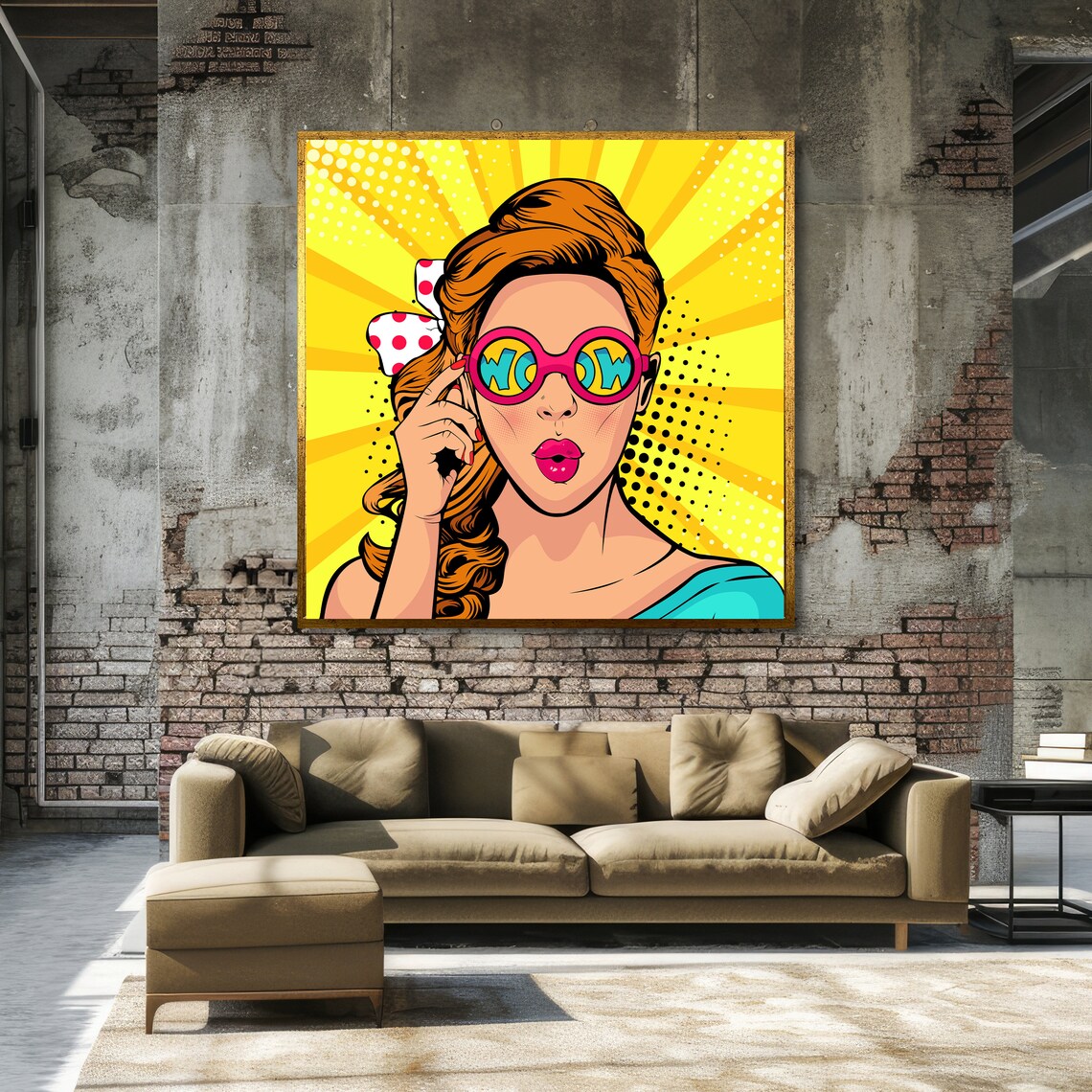 Retro Pop Art WOW Girl Pink Glasses Yellow Rays Surprise Poster - Image 3