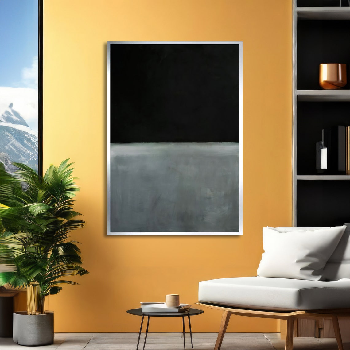 Meditative Black and Misty Grey Abstract Poster in Rothko Style - Image 2