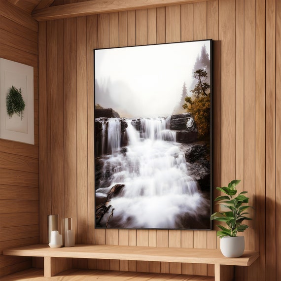 Misty Waterfall Nature Wall Art Tranquil Falls Print Serene Waterfall Poster Wall Art Design Ready To Hang Decoration