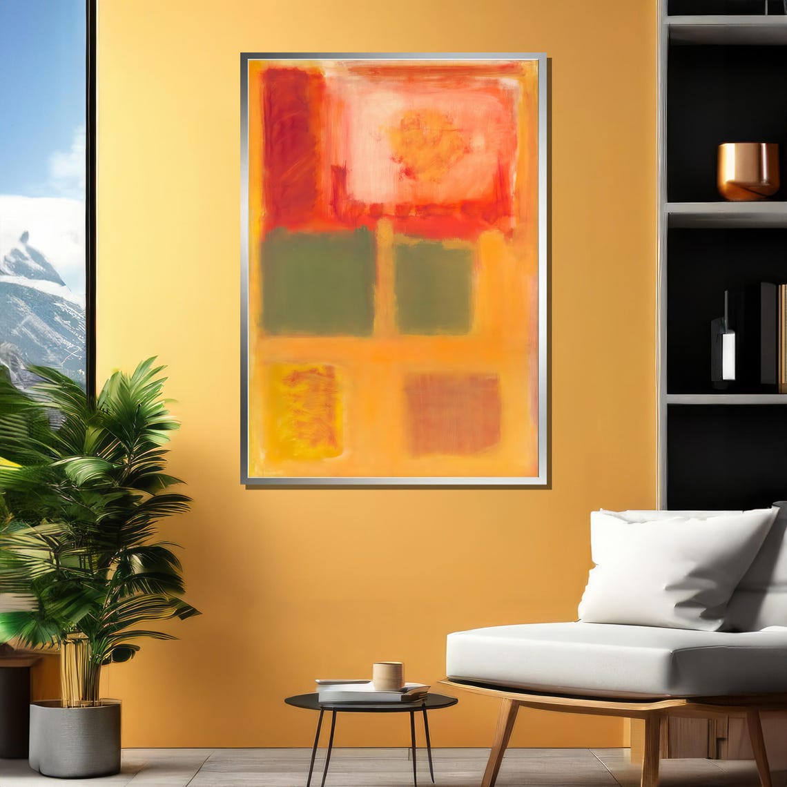 Bold Red Orange and Green Color Fields Modern Abstract Art Poster - Image 4