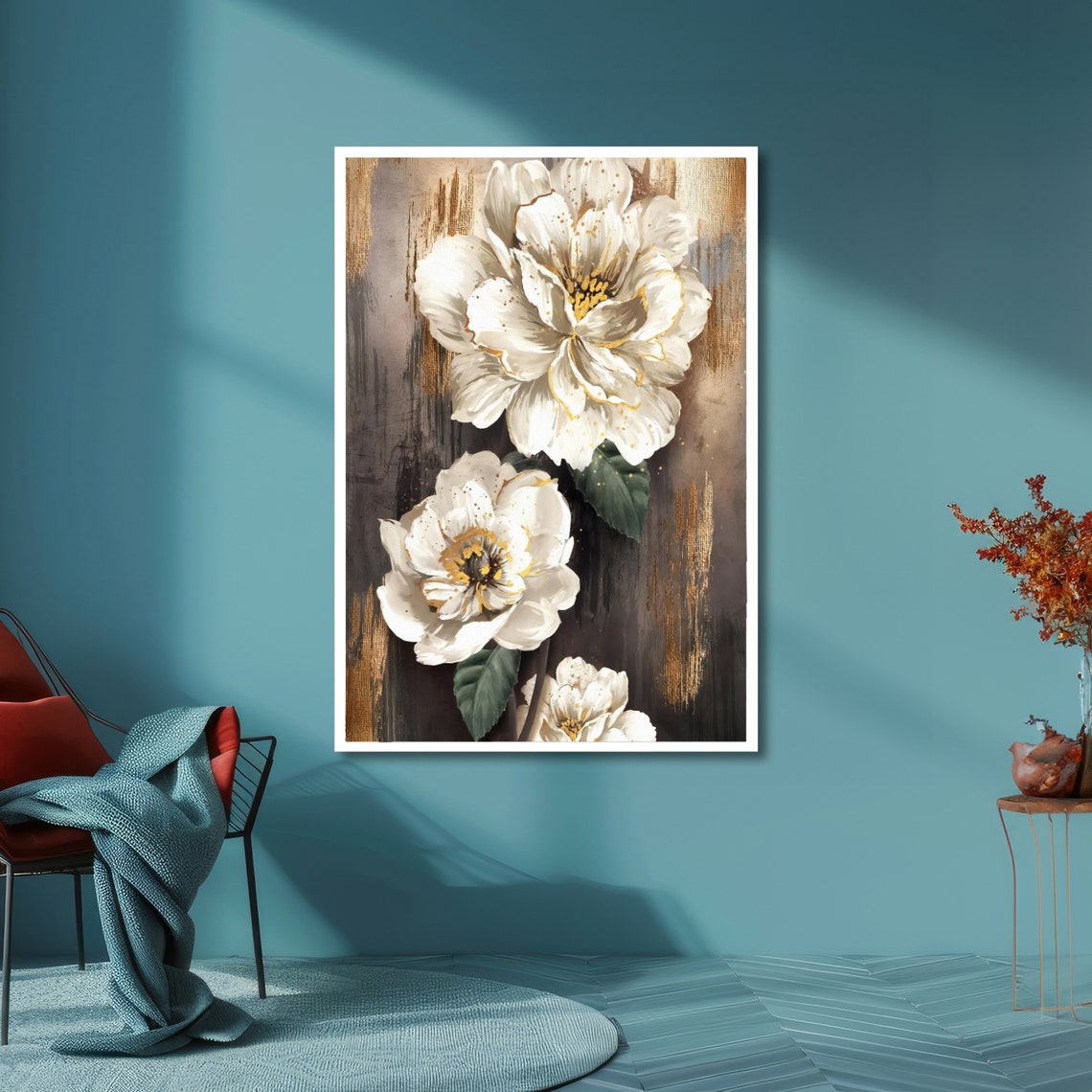 White Peony Blossoms on Dark Background Elegant Floral Poster - Image 6