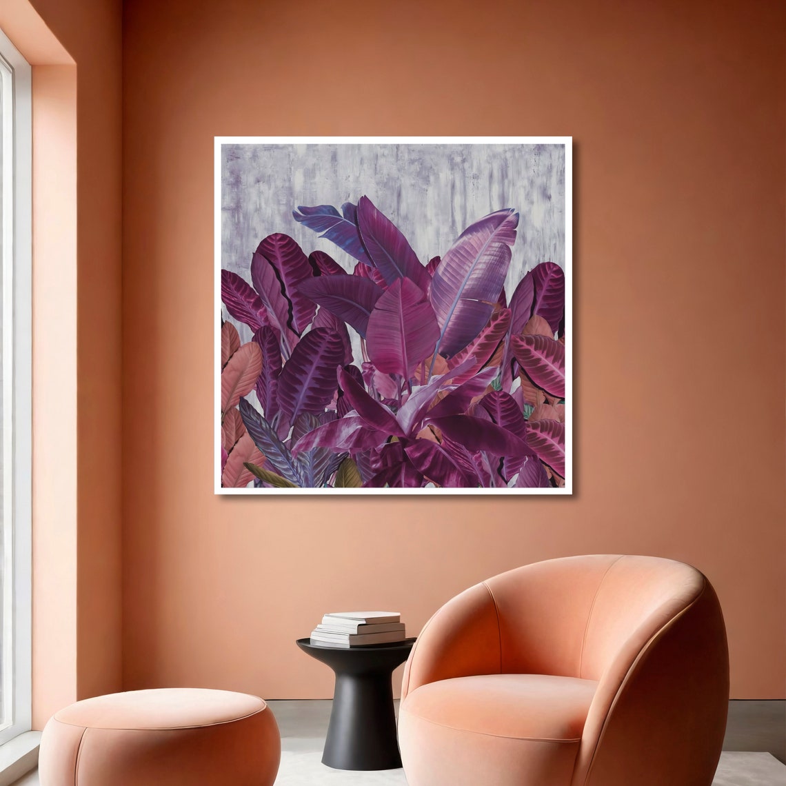 Lush Purple Banana Leaves Tropical Botanical Square Decor Poster - Image 6