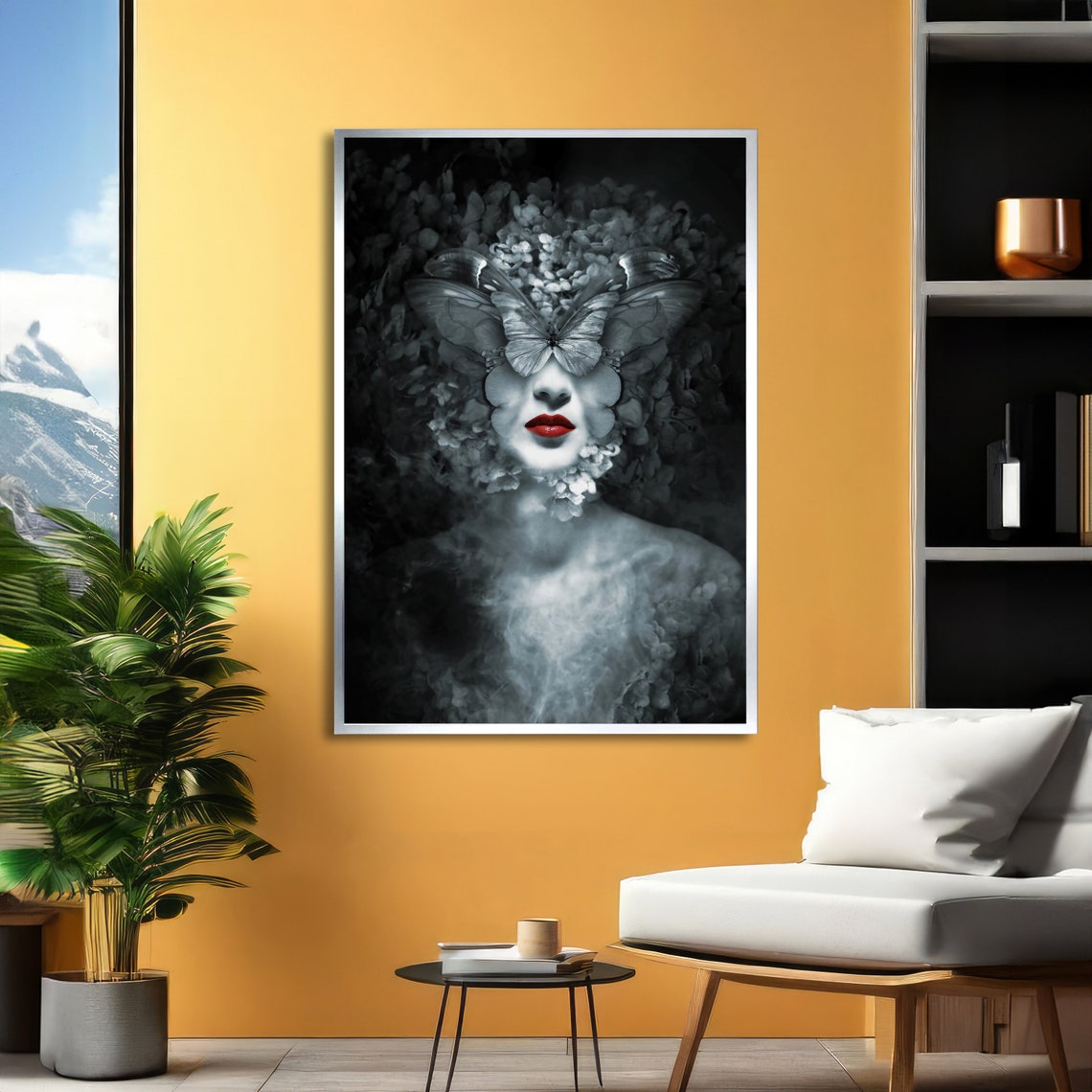 Butterfly Woman Surreal Dark Fantasy Portrait With Red Lips Poster - Image 2
