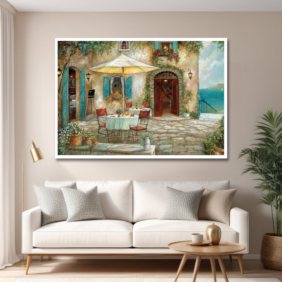 Mediterranean Seaside Cafe Terrace Turquoise View Art Poster - Image 3
