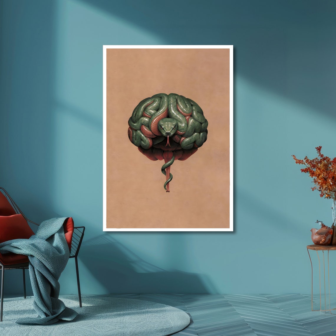 Brain With a Snake in a Reptilian Mind Surreal Illustration Poster - Image 3