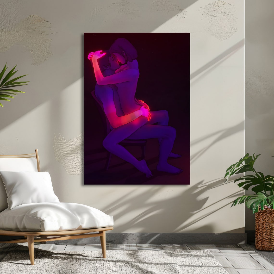 Neon Embracing Couple Purple and Red Dark Romance Art Poster - Image 2