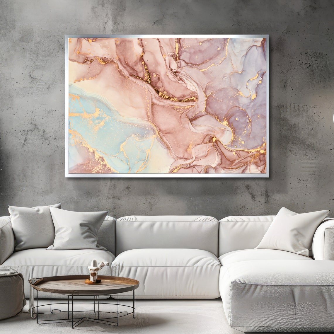 Blush Mauve and Gold Pastel Marble Elegance Modern Artwork Poster - Image 2