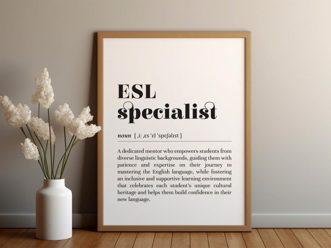 ESL Specialist Dictionary Definition Teacher Appreciation Wall Art