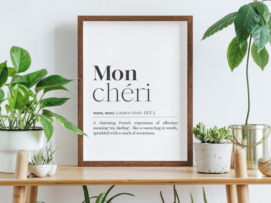 Mon Cheri French My Darling Definition Romantic Typography Poster