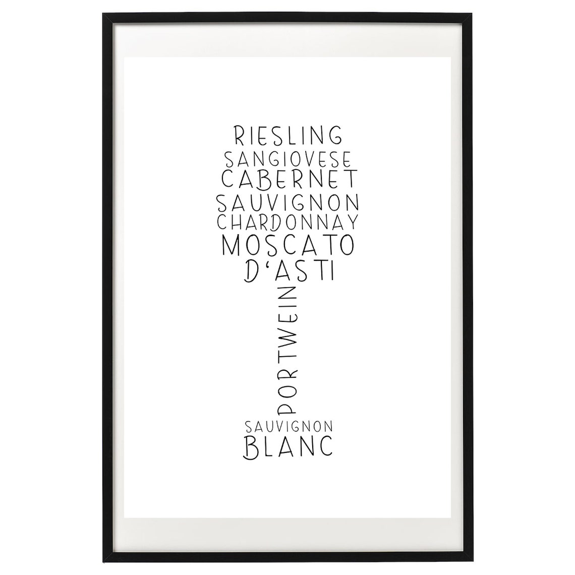Wine Glass Word Art Riesling Cabernet Chardonnay Lover Poster - Image 2