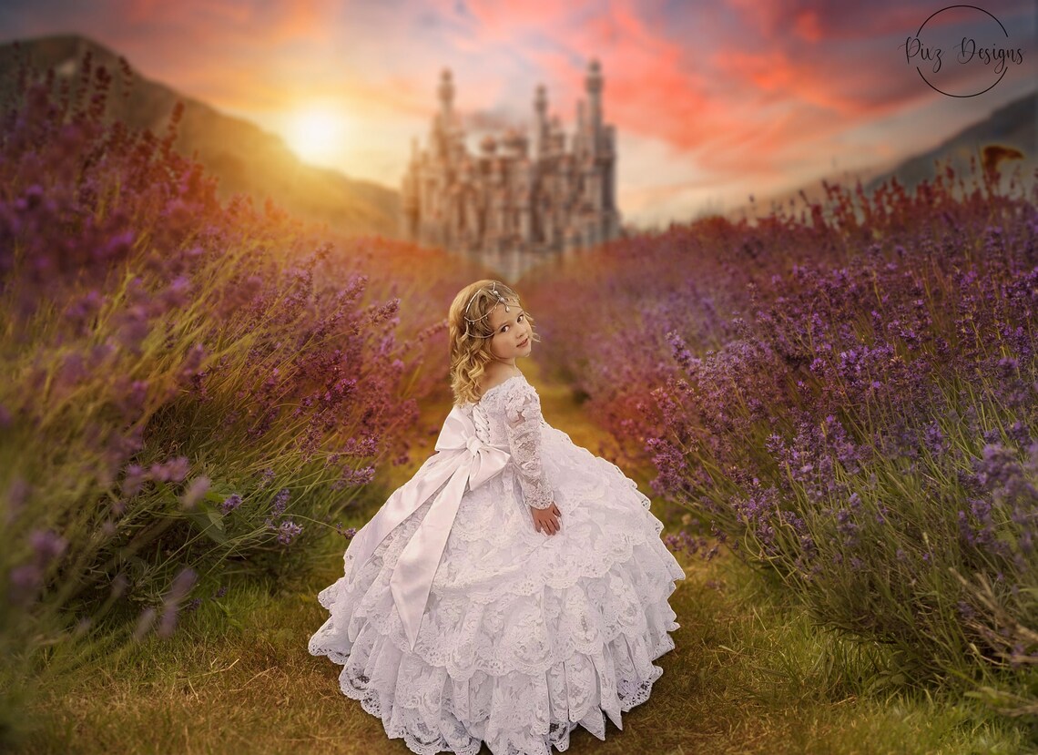Lavender Field Castle Background, Fantasy Backdrop