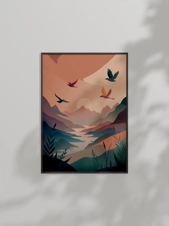 Serene Valley Sunrise Minimalist Landscape Art
