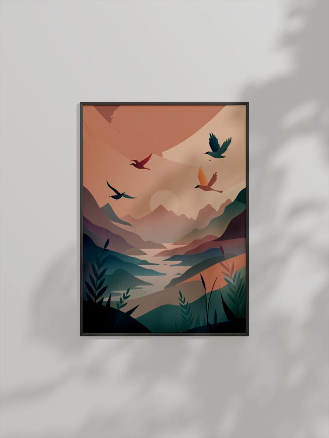 Serene Valley Sunrise Minimalist Landscape Art