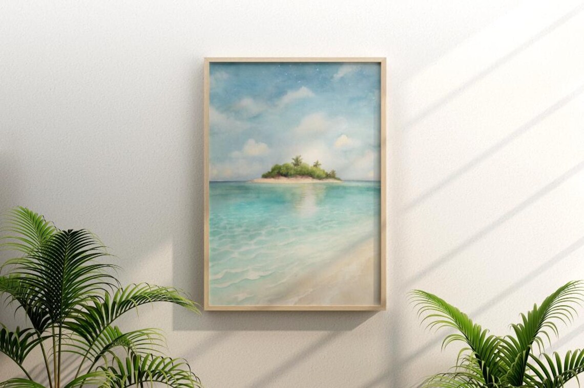 Serene Tropical Island Watercolor