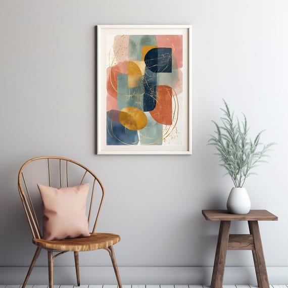 Modern Abstract Harmony Soft And Bold Shapes With Golden Accents In Pastel Hues For Elegant Wall Art