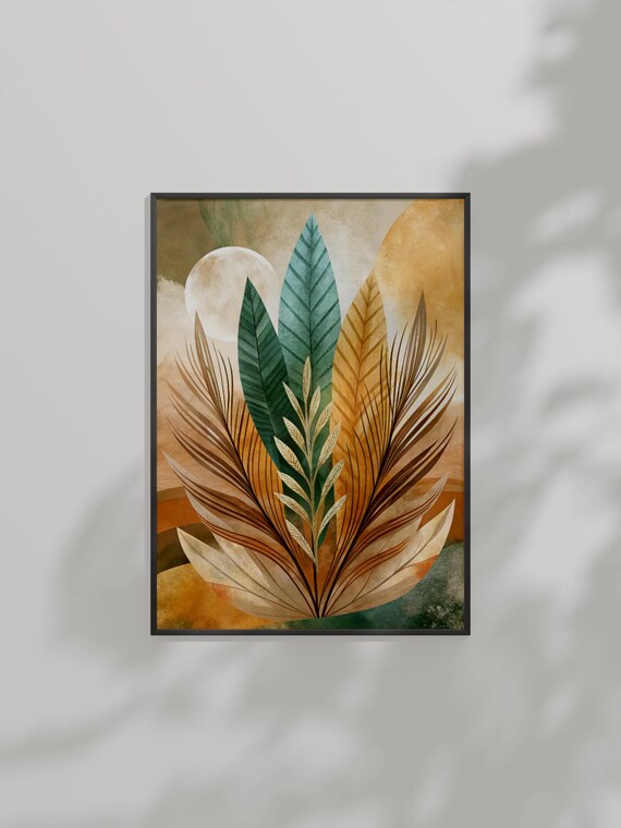 Botanical Abstract Nature Art Tropical Leaf Design 24x36