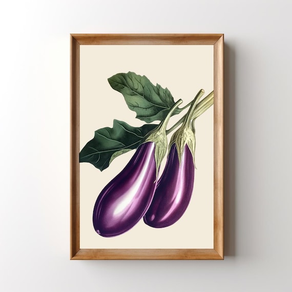Vintage Eggplant Art Print Eggplant Wall Art Retro Kitchen Decor Aubergine Lithograph Melanzana Poster Vegetable Food Artwork