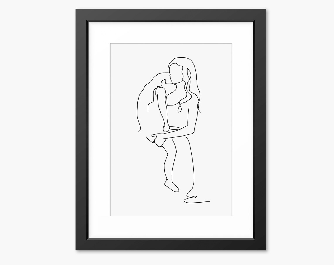 Mother And Daughter Art Line Drawing Line Art Mother And Daughter Gift Mother And Daughter Print Gifts For Her Family Art Print Love