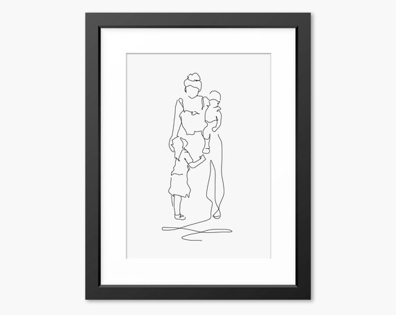 Mother And Sons Print Mother And Sons Gift Mother And Sons Art Line Art Line Drawing Gifts For Mom Mother And Sons Drawing