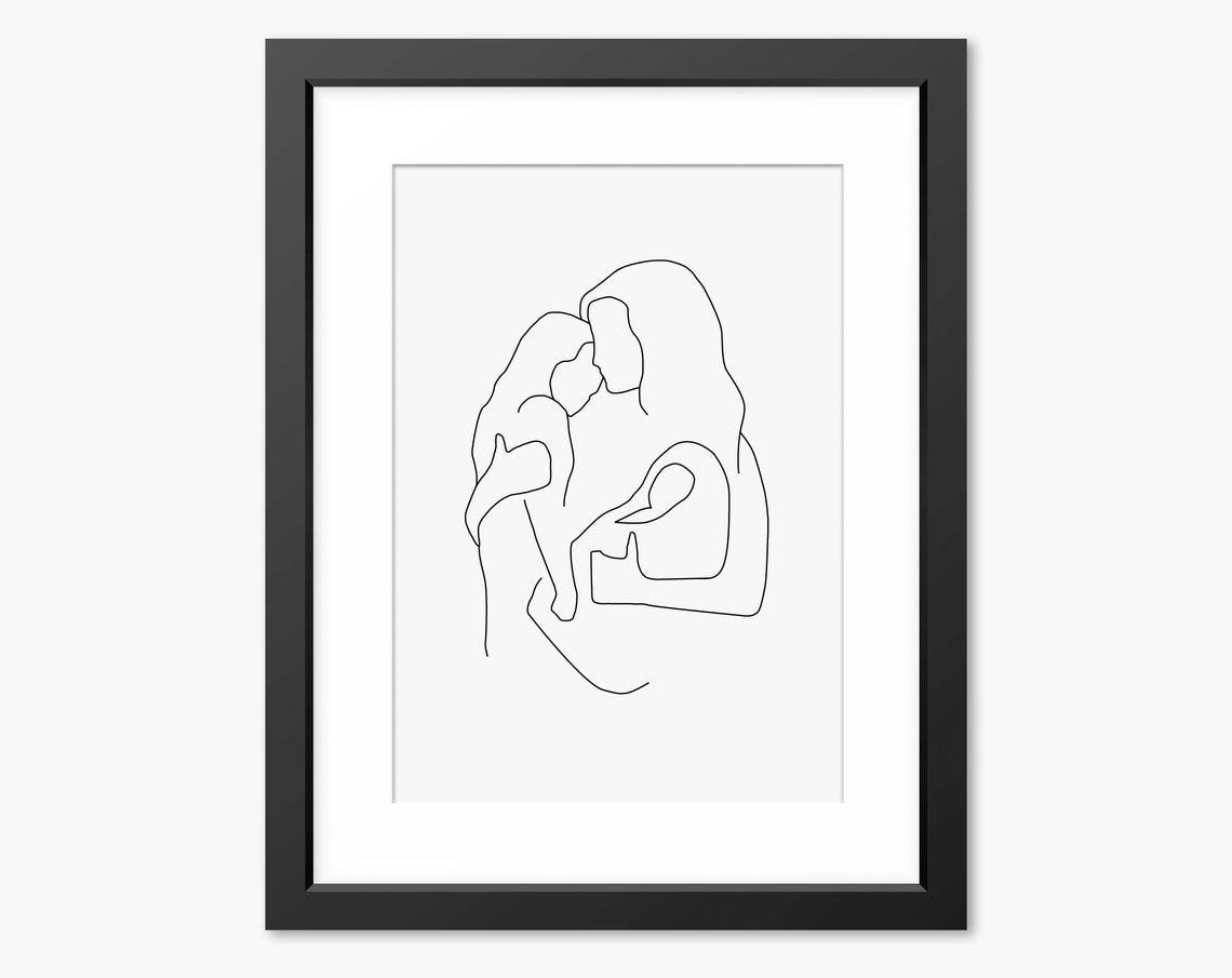 Mother And Children Print Mum Art Mum Line Art Mothers Day Print Mum Portrait Mum Illustration Mum Wall Art Mum Drawing Mom Print