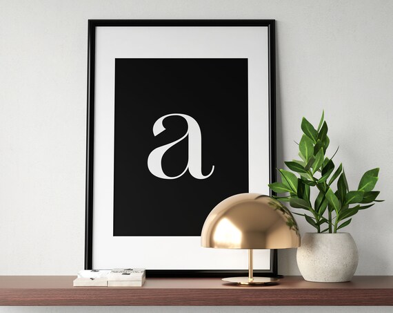 Lowercase Letter A Black Background Monogram Typography Poster