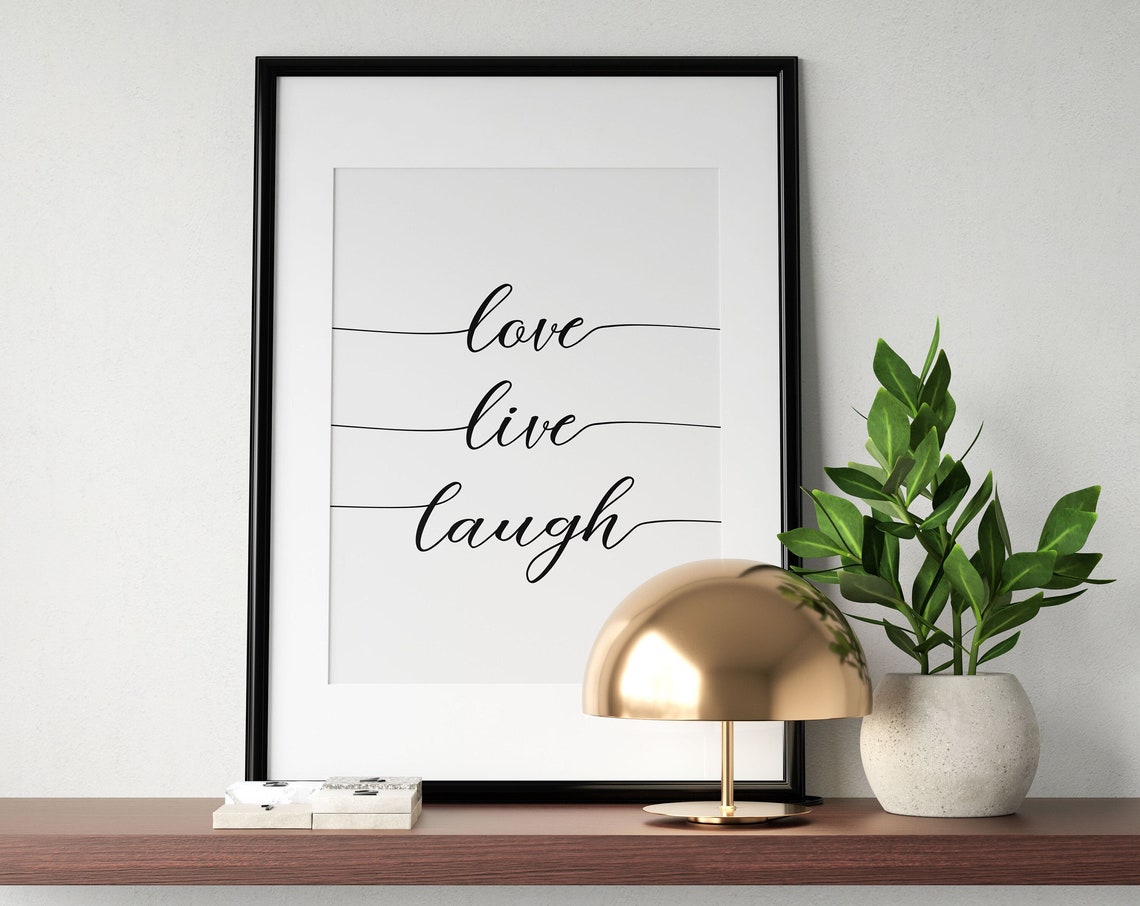 Love Live Laugh Script Poster Minimalist Black White Wall Decor