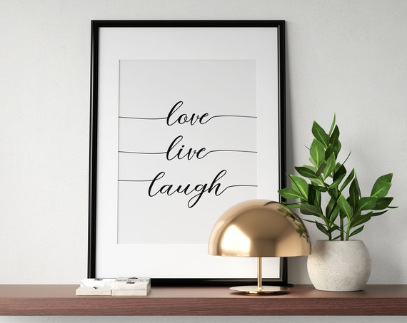 Love Live Laugh Script Poster Minimalist Black White Wall Decor