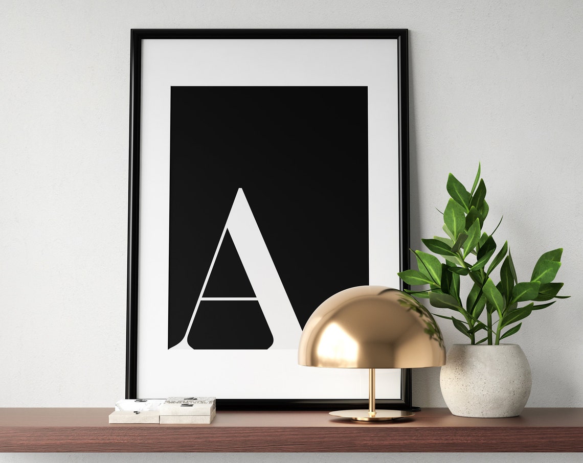 Letter A Monogram Serif Black White Initial Minimalist Art Print