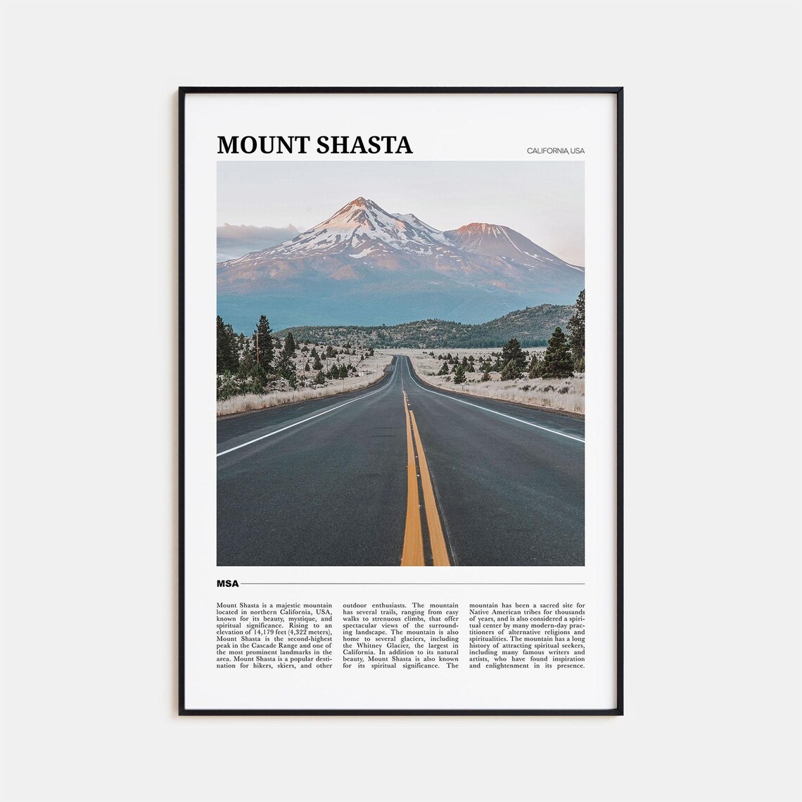 Mount Shasta Travel Poster, California Wall Art Print