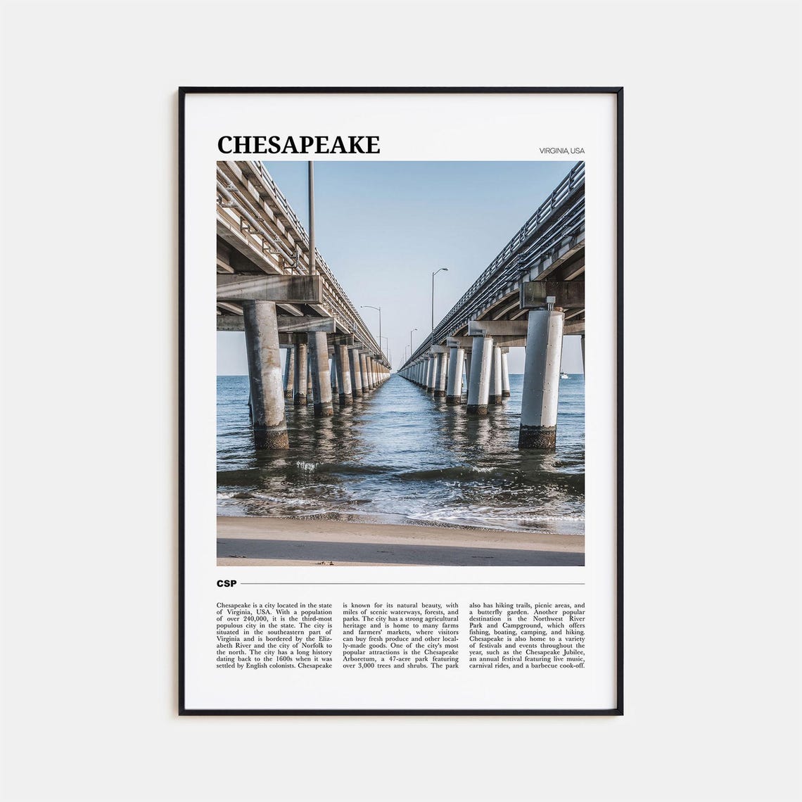 Chesapeake Virginia Bay Bridge Long Span Water Photo Travel Poster