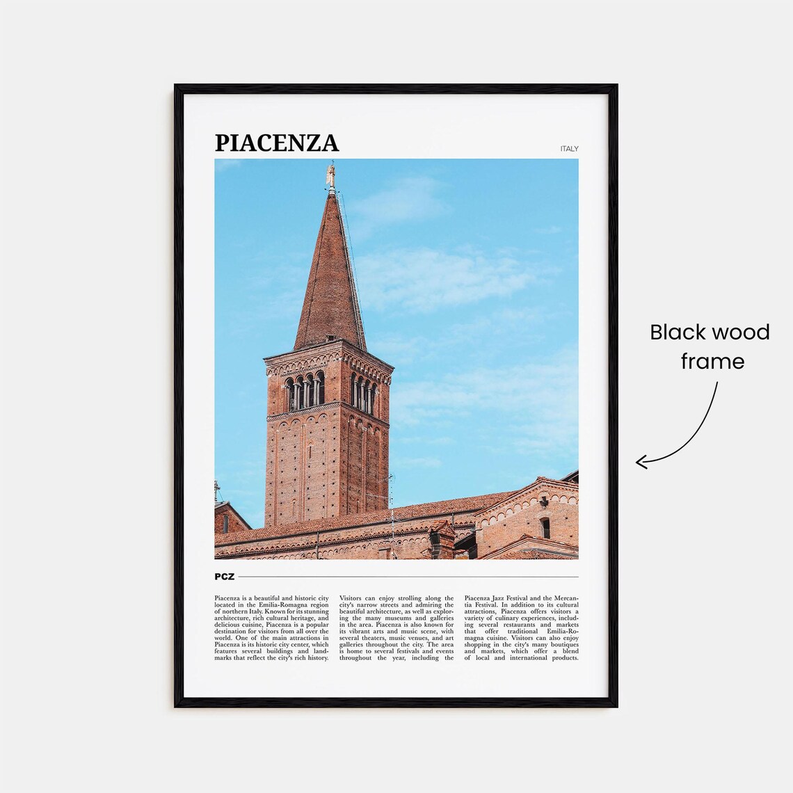 Piacenza Italy Brick Bell Tower Cathedral Blue Sky View Poster - Image 2