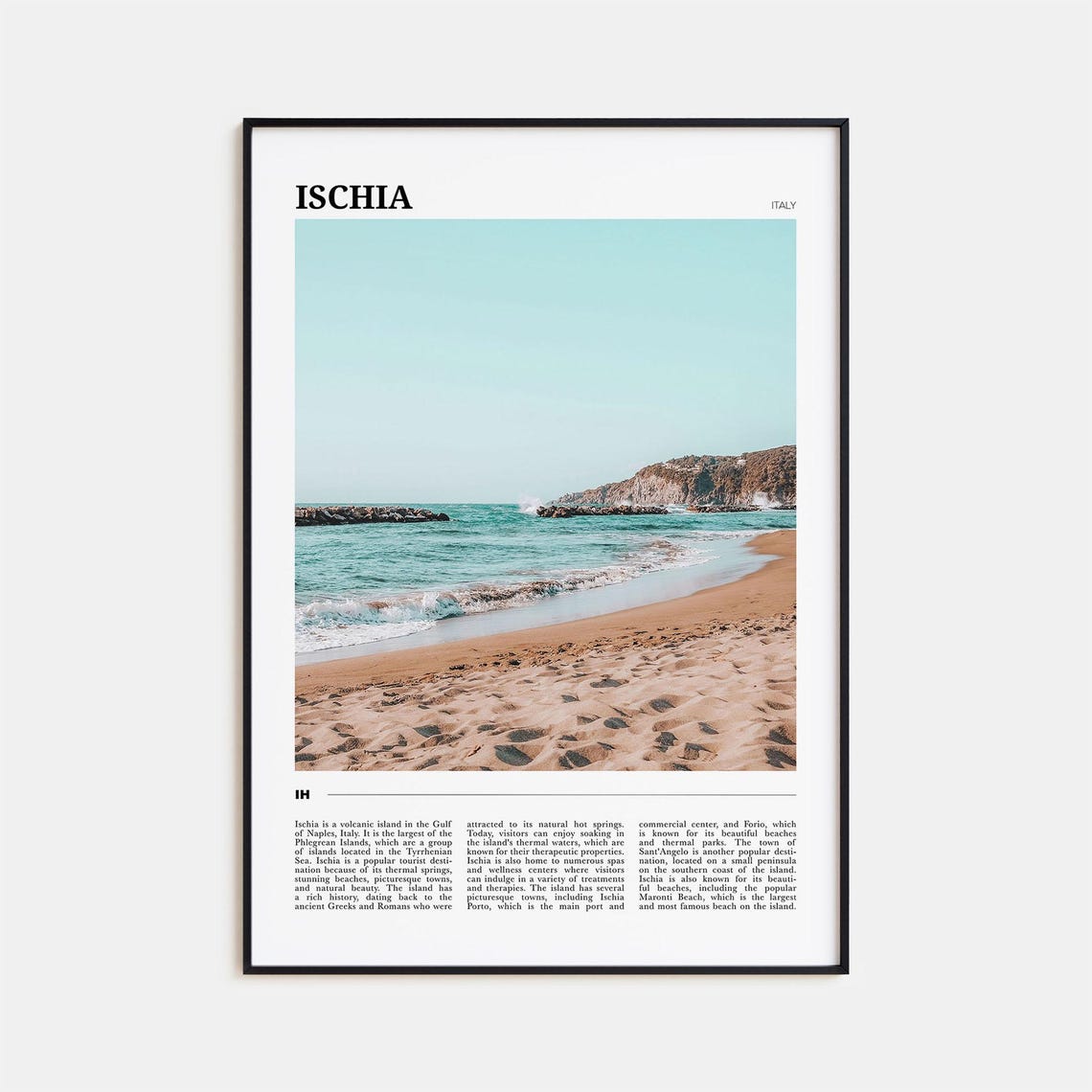 Ischia Italy Mediterranean Beach Waves Coastline Travel Poster