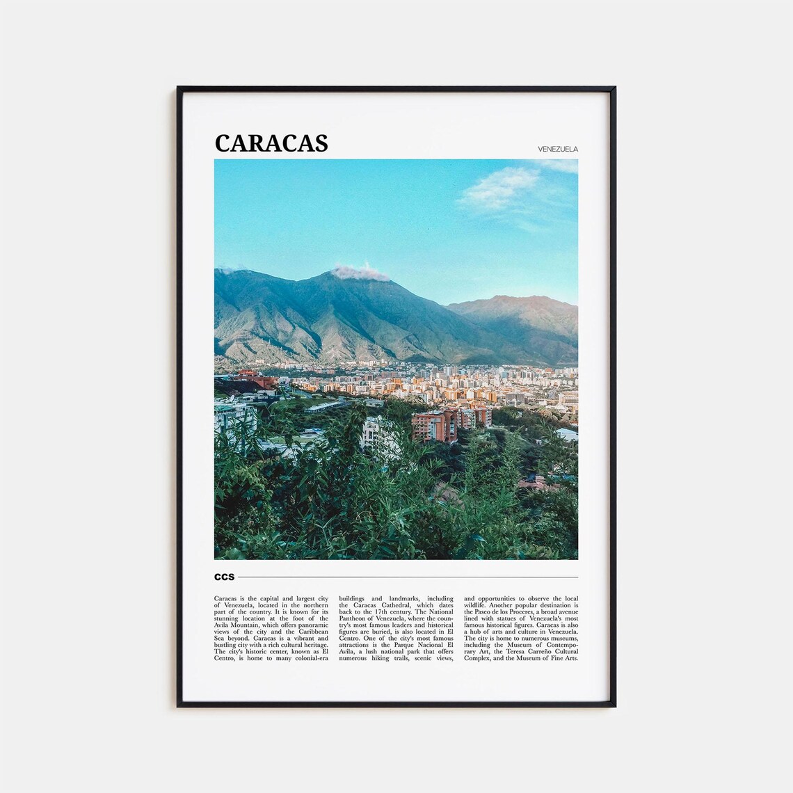 Caracas Venezuela City Beneath Avila Mountain Skyline Travel Poster