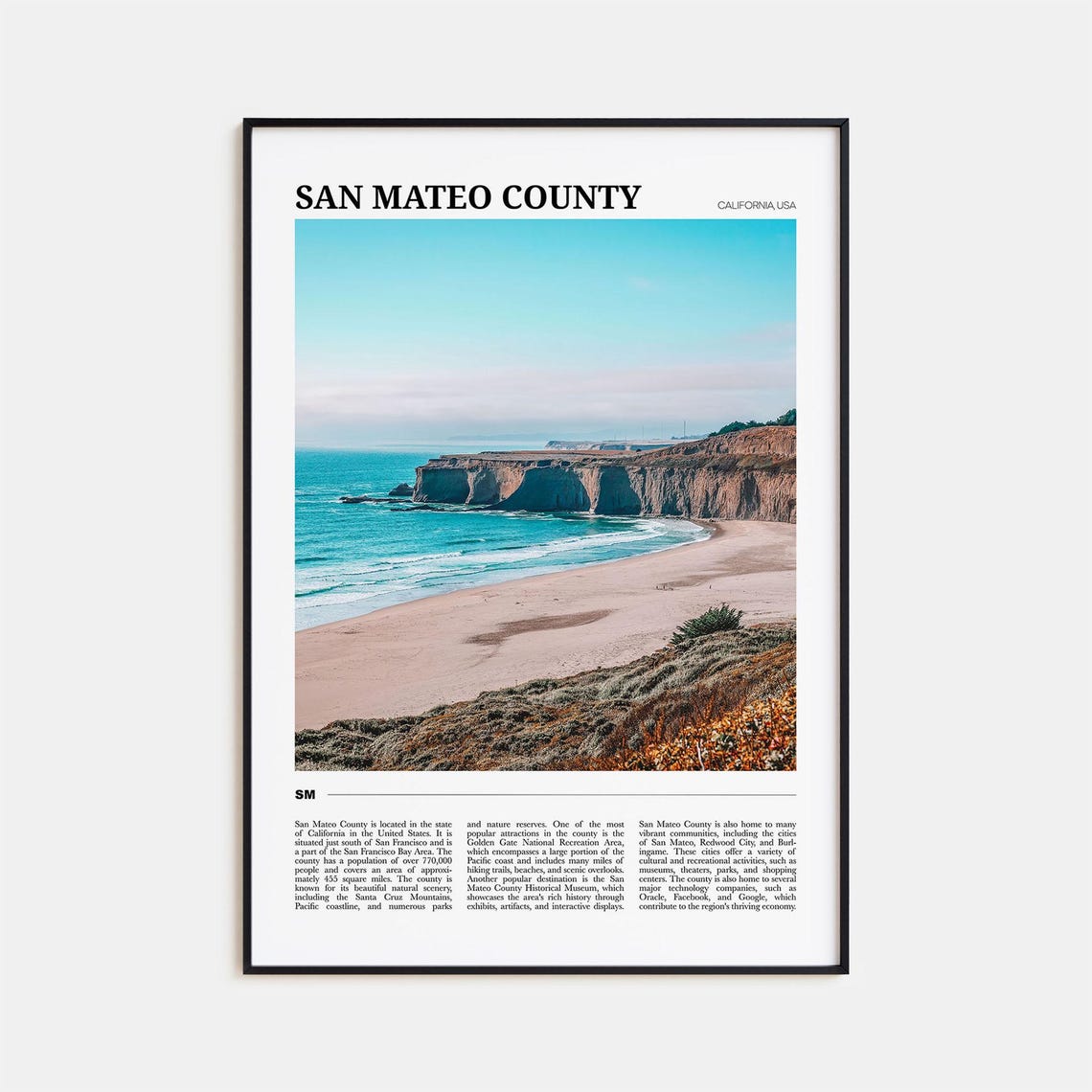 San Mateo County California Coastal Cliffs Beach Travel Poster