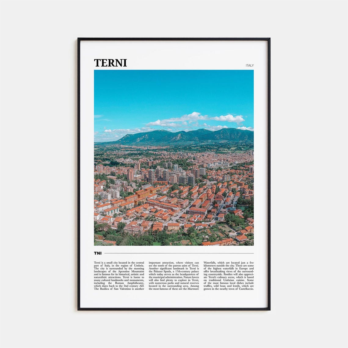 Terni Italy Umbria Terracotta Rooftops Aerial City View Travel Poster